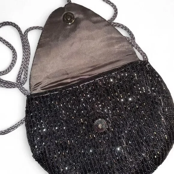 Vintage Beaded Evening Bag Grey/Black | Satin Silk Interior | Excellent Vintage - Picture 4 of 8